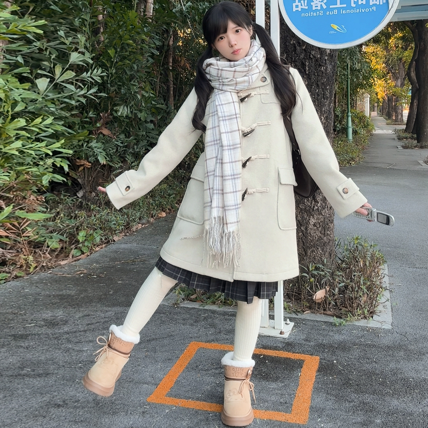 花千猪新品 冬日恋岛大衣 日系学院风jk制服多色款连帽呢大衣外套