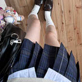 jk裙 jk制服校供感a字型百褶裙蓝格百搭款 花千猪原创 星霜格裙