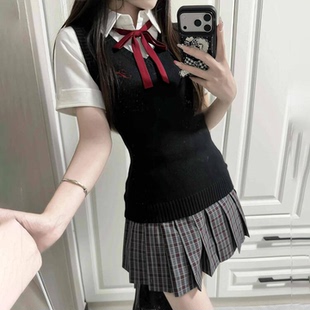 花千猪原创 小凛中背心 JK收腰马甲日系jk制服百搭秋冬款针织毛衣