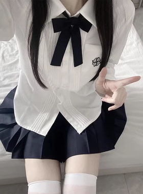 花千猪原创 小铃音衬衫 学院风白色蓝色短袖长袖jk制服刺绣款上衣