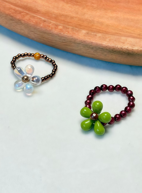 原创戒指盒子复古捷克珠手作串珠戒指指环花朵