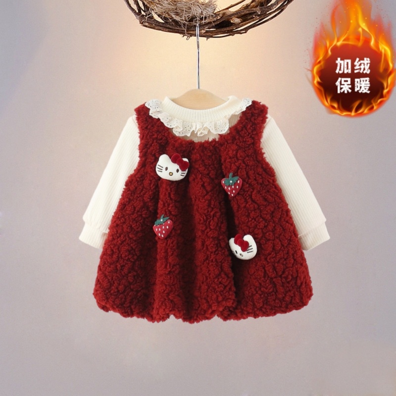 女童羊羔毛裙子婴儿两件套