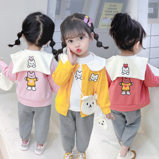 女童春装三件套2025新款婴儿0-5岁4小宝宝纯棉洋气卡通运动套装潮
