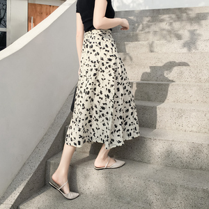 RM17009#韩国百搭松紧腰印花A字裙女春夏新款显瘦碎花半身裙