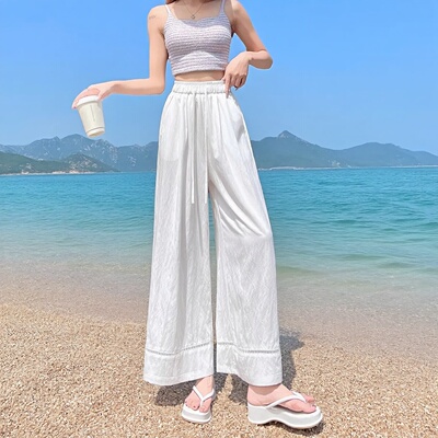 镂空凉凉山本裤2026夏季新款高腰阔腿裤女宽松百搭九分直筒休闲裤