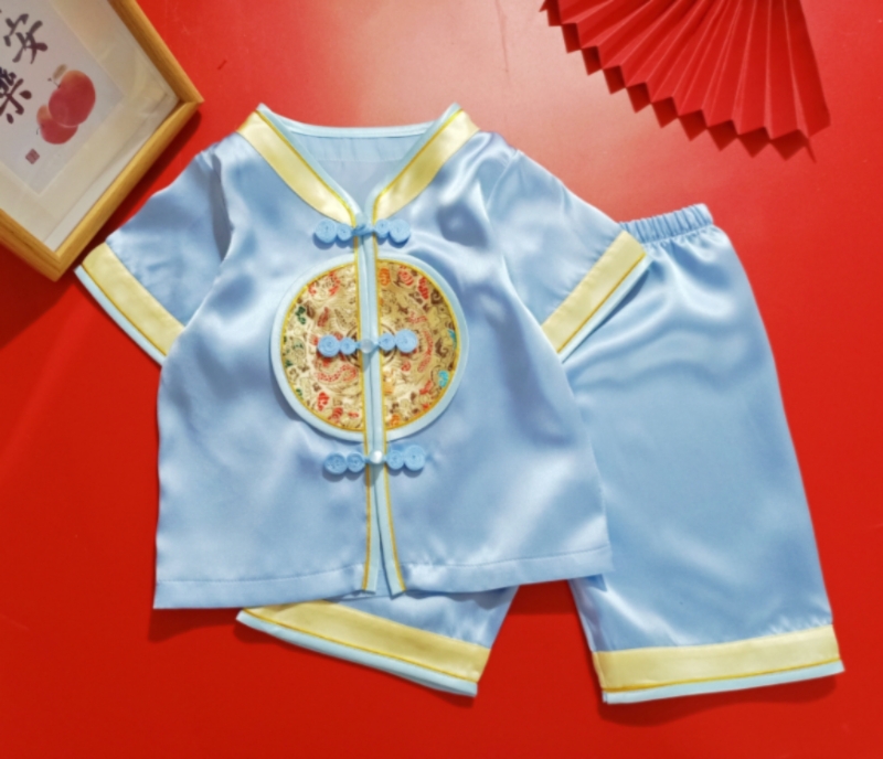 周岁礼服男宝宝一岁冠衣抓周唐装婴儿中式套装真丝夏季薄款