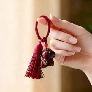 彩虹木马上有钱汽车钥匙扣生肖马车挂手工雕刻包包挂饰情侣挂件