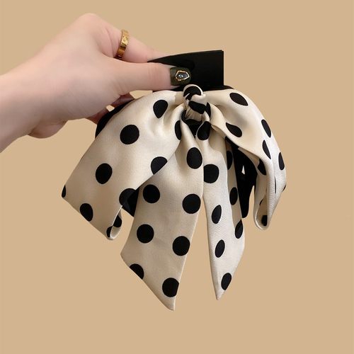 韩系波点飘带蝴蝶结马尾抓夹气质高级感后脑勺半扎发夹盘发鲨鱼夹