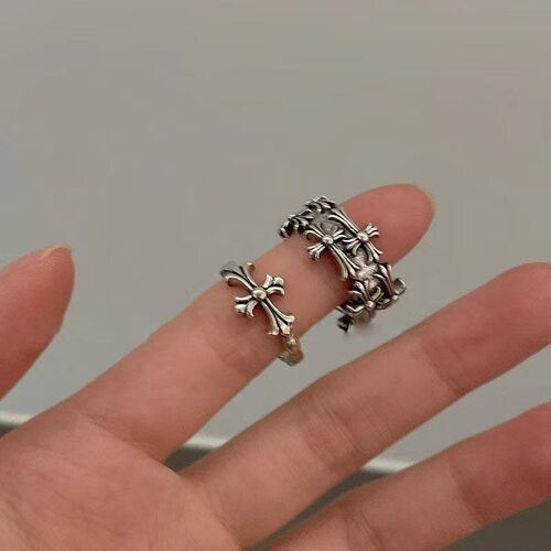 暗黑做旧十字架开口戒指女欧美风小众设计指环个性食指戒个性潮流