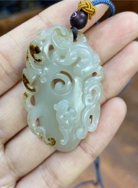 新疆和田玉白玉籽料挂件吊坠项链仿古件龙佩xx04119