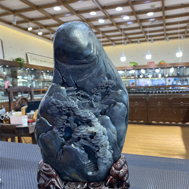 新疆和田青花籽料迎客松摆件观音佛宝宝锁平安扣 ld11030