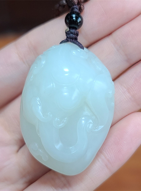 新疆和田白玉籽料大象挂件吊坠宝宝锁平安扣平安无事牌ld05073