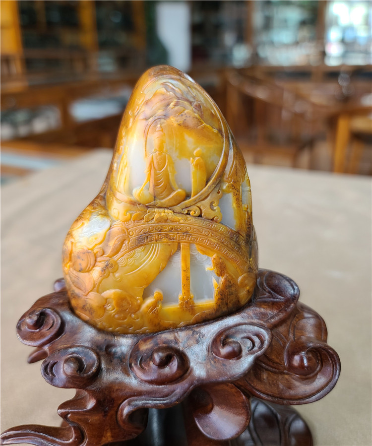 新疆和田玉黄沁籽料童子拜观音摆件项链手链xx19090