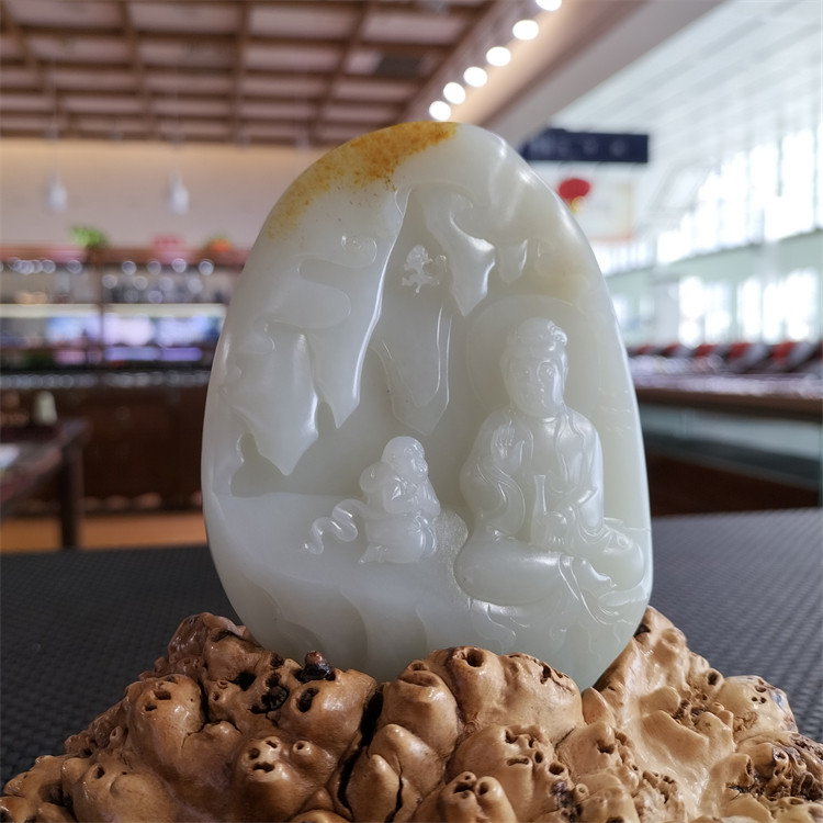 新疆和田白玉籽料童子拜观音摆件手链项链挂件吊坠   xd27007