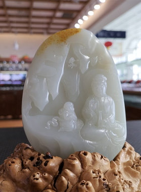 新疆和田白玉籽料童子拜观音摆件手链项链挂件吊坠   xd27007