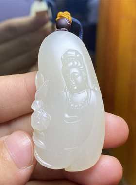 和田白玉籽料吊坠荷花观音挂件吊坠手链项链宝宝锁xx08041