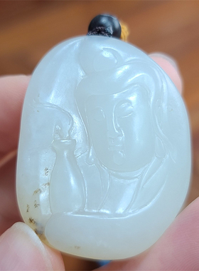 新疆和田玉一级白玉籽料挂件 老料 观音 牌吊坠xd02027