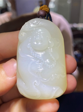 新疆和田白玉籽料挂件福在眼前笑佛吊坠佛观音 xd08105