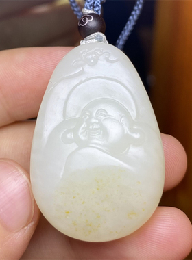 新疆和田玉白玉籽料吊坠挂件福在眼前弥勒佛手链项链xx01055