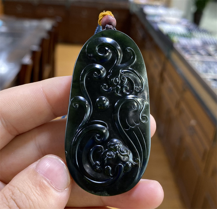 新疆和田黑碧玉龙凤呈祥吊坠挂件宝宝锁平安扣观音佛手镯xd16006