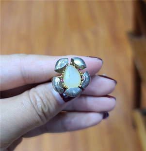 双十一福利~24k纯金古法镶嵌原石戒指 独特个性首饰