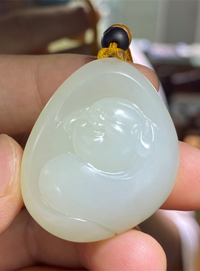 新疆和田羊脂白籽料吊坠蝙蝠佛福在眼前 挂件 ld08121