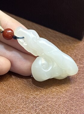 新疆和田玉白玉籽料带皮如意吊坠 白玉吉祥吊坠 百搭玉石项链配饰