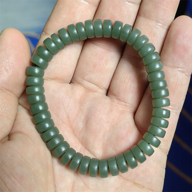 极限弧沙枣青籽料8MM手链配珠-小石头和田玉项链吊坠挂绳W