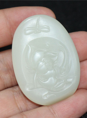 【小石头和田玉】白玉籽料   连年有余   荷花  xx04079