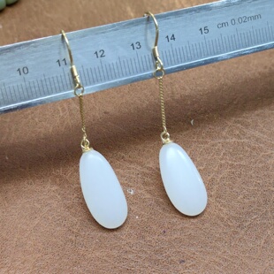 羊脂玉籽料水滴耳坠～小石头和田玉