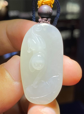 新疆和田羊脂白玉籽料清水皮生肖猴一夜封侯挂件ld14065
