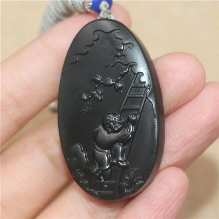 【福利】新疆和田黑碧玉籽料挂件童子送桃xx02024