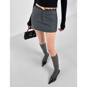 高级感低腰辣妹a字西装 怪力酱 蕾丝花边灰色半身裙女夏季 包臀短裙