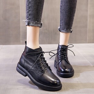 小码马丁靴313233短靴大方真皮春款女内增高女靴短筒系带六孔短靴