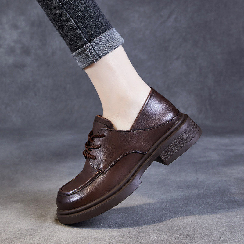 软底单鞋女2026春秋新款真皮英伦风系带配裙子平底通勤工作小皮鞋,女鞋,深口单鞋,淘宝优惠券,粉丝福利购,淘宝优惠卷