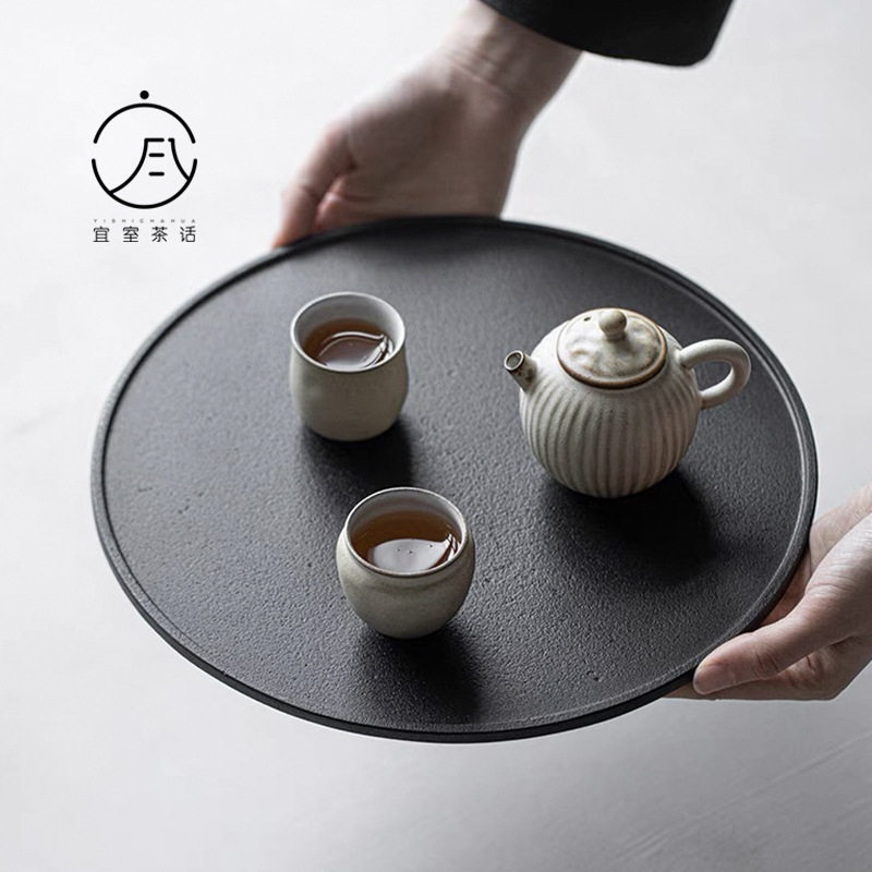 宜室茶话乌金石手工圆形茶盘干泡台功夫茶具小型茶盘家用壶承茶台图片