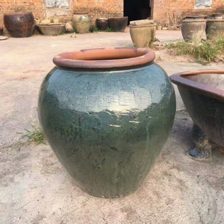 园林景观复古做旧花盆水缸花钵陶盆陶缸色釉粗陶罐回文罐老式24