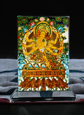 定制摩力菩萨佛画像水晶玻璃摆件工艺品摆台照片修复文创礼品礼物