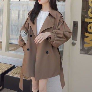 咖色短款风衣外套女宽松2025秋冬装新款韩版ins小个子灯笼袖大衣