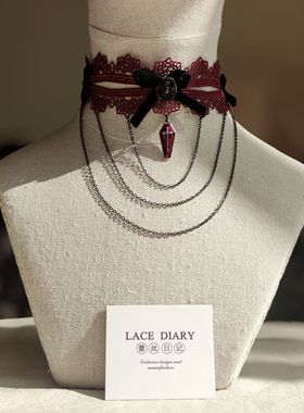 原创手作暗黑系安哥拉红哥特风歌德系颈圈项链颈链锁骨链脖颈链