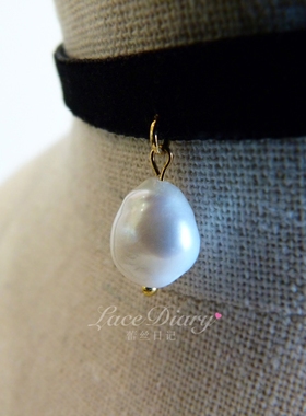 萝莉风洛丽塔黑暗系丝绒天然珍珠