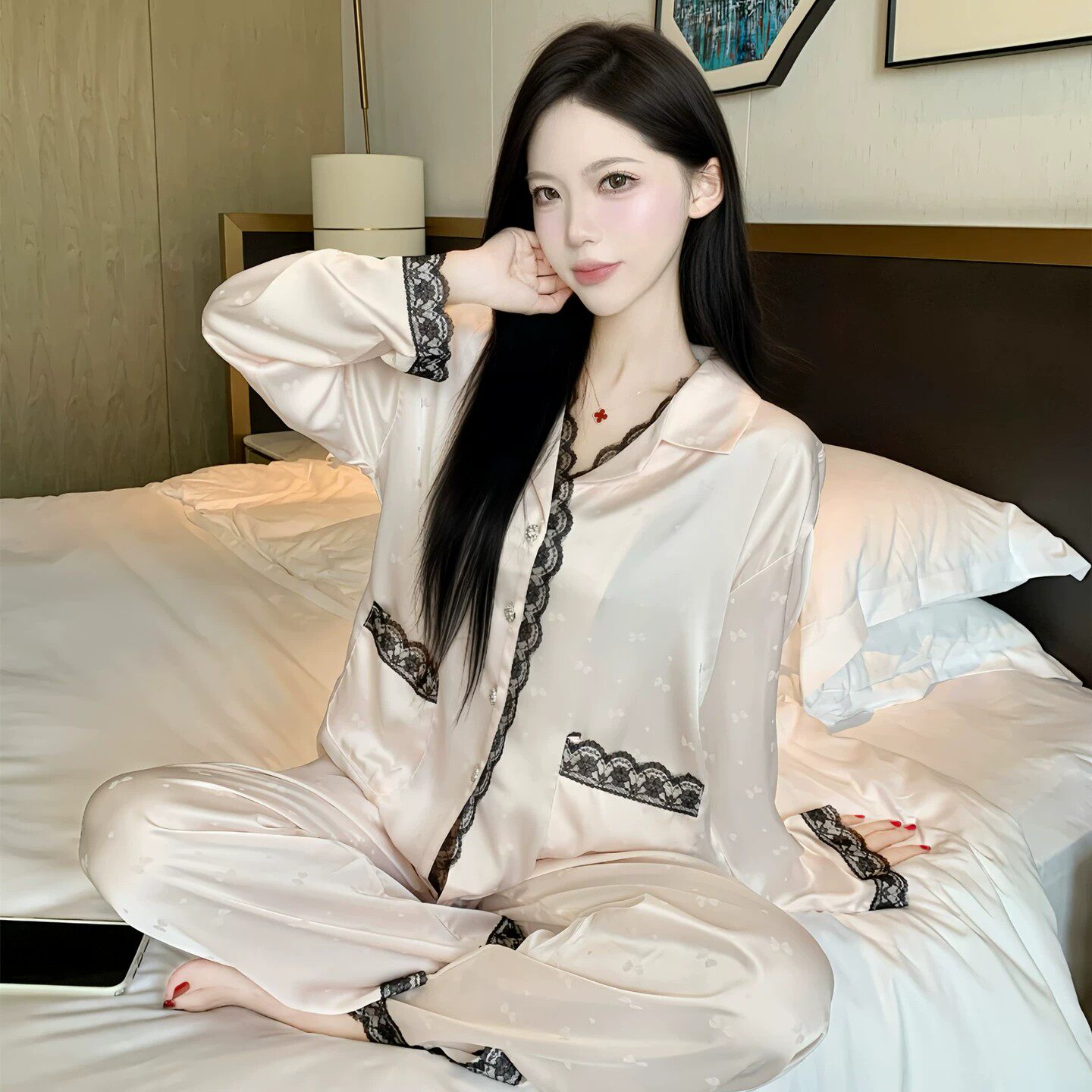 真丝蕾丝可外穿女士睡衣套装