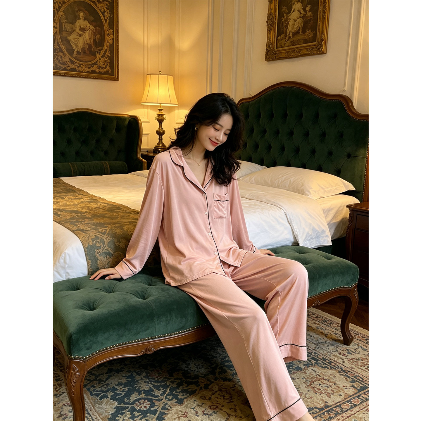 秋季莫代尔柔软垂坠睡衣套装女