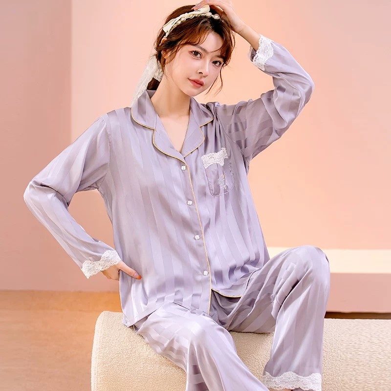 女士真丝蕾丝边家居服套装