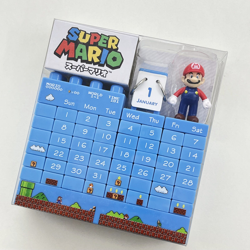 日本制正品 超级马里奥 动漫卡通手办积木日历万年历台历摆件礼物