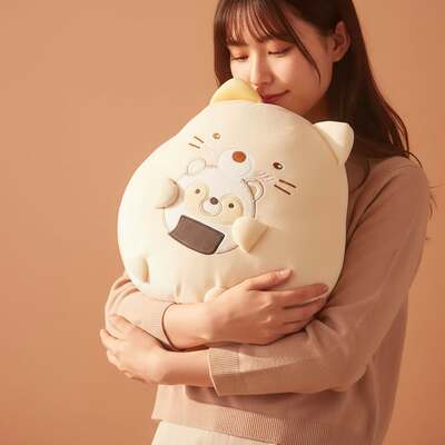 sumikkogurashi日本正品角落生物大号黄猫咪公仔抱枕寿司狸猫靠垫