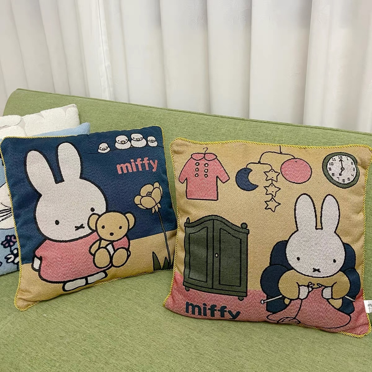 现货 新款 Miffy 米菲 兔子 棉麻针织双面提花抱枕靠垫45*45㎝