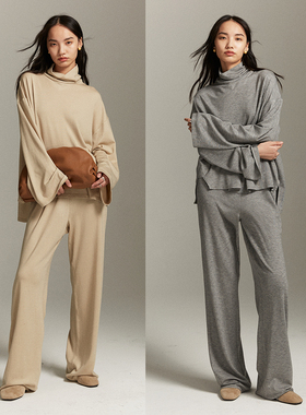 RAREST 太舒服！细腻羊绒醋酸高领Row风慵懒内搭针织衫空气裤套装