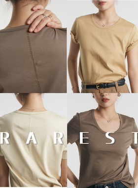 RAREST日进口桑蚕丝长绒棉 丝滑B囤奶油色系专机绣圆领打底T恤女