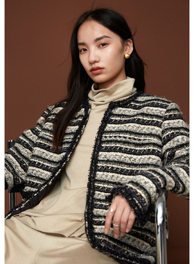 RAREST设计·绝美!香榭丽舍bling花纱粗花呢手工小香夹克短外套